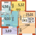 Продам 1-кімнатну квартиру в новобудові, ЖК Відрада, 35.77 м², без внутрішніх робіт