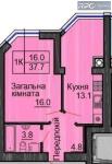 Продам 1-кімнатну квартиру, ЖК Sofia Nova, 37.70 м², без оздоблювальних робіт