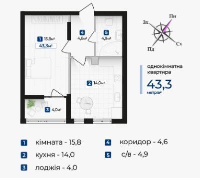 Продам 1-кімнатну квартиру, ЖК&nbsp;Kniahynyn-Center