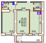 Продам 2-комнатную квартиру в новостройке, 79.38 м², без внутренних работ