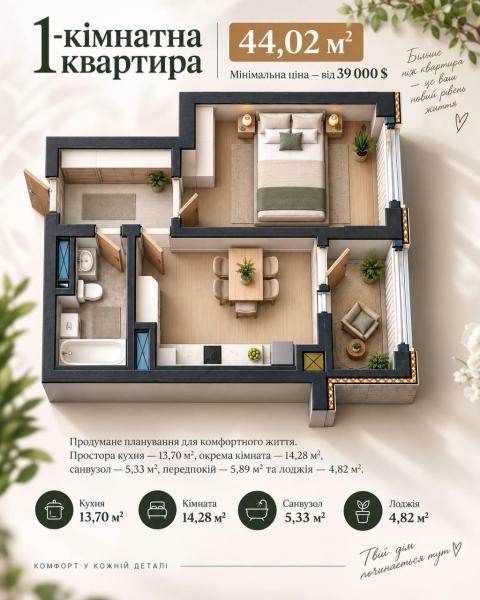 Продам 1-кімнатну квартиру в новобудові