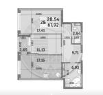 Продам 2-комнатную квартиру, ЖК&nbsp;Урловский&nbsp;1, 67.92 м², без внутренних работ