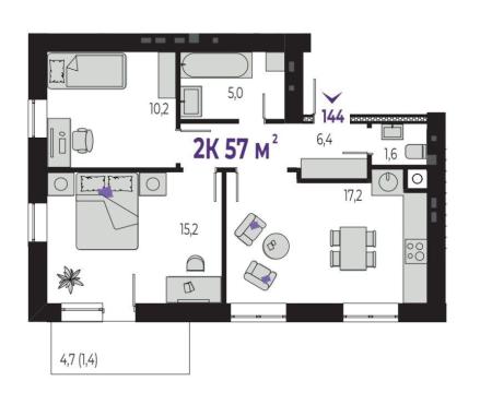 Продам 2-кімнатну квартиру, ЖК&nbsp;Квартал&nbsp;Краківський