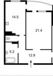 Продам 1-комнатную квартиру, 57.30 м², косметический ремонт