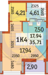 Продам 1-кімнатну квартиру в новобудові, ЖК Відрада, 35.71 м², без внутрішніх робіт