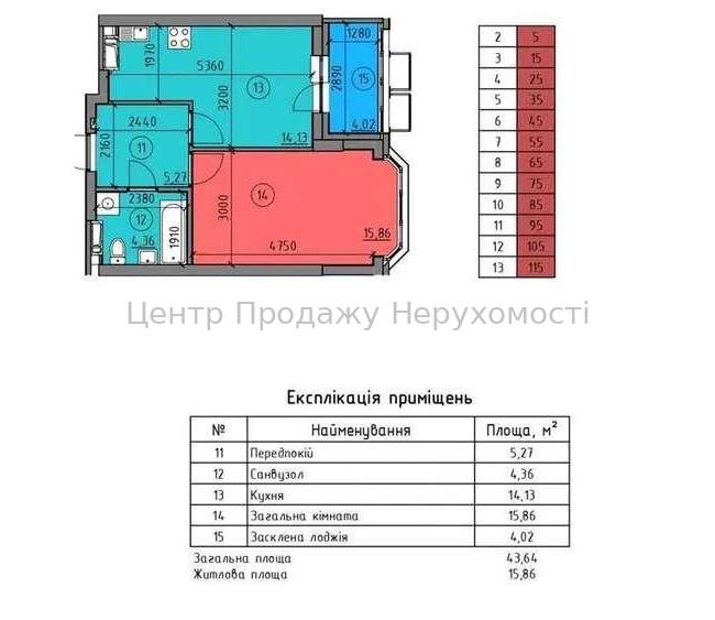 Фото Однокімнатна квартира, 43,64 кв.м. в ЖК 